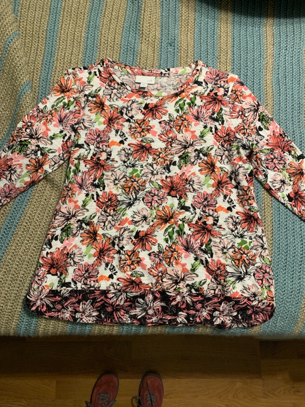 J. Jill Floral Long Sleeve Top - Coral, Pink & Green